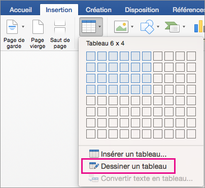 Draw Table is highlighted for creating a custom table