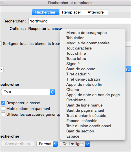Rechercher des caractères spéciaux