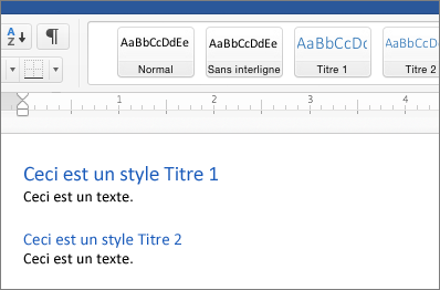 Exemples de styles Titre 1 et Titre 2 dans un document