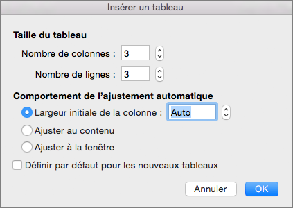 Shows the settings for creating a custom table