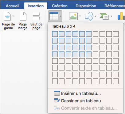 Select the number or rows and columns to quickly insert a table