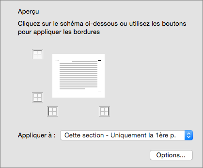 Zone Aperçu dans la boîte de dialogue Bordures et trame