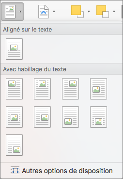 Dans le menu Position, sélectionnez la position de l’image ou de l’objet dessin sélectionné par rapport au texte environnant.