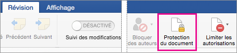 Dans l’onglet Révision, l’option Protéger le document est mise en évidence