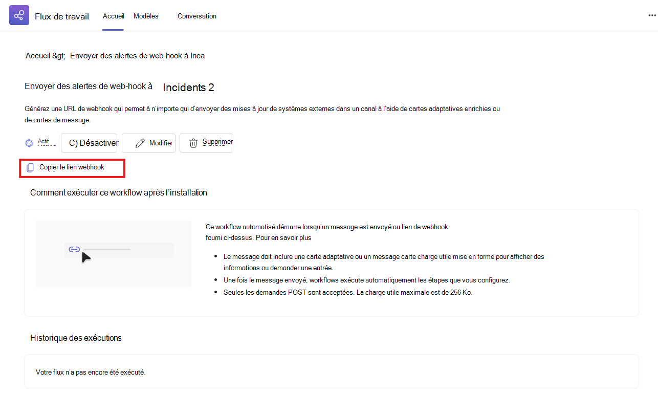 Copier l’URL du webhook