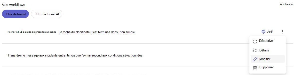 Modifier le flux de travail à partir de la page d’accueil