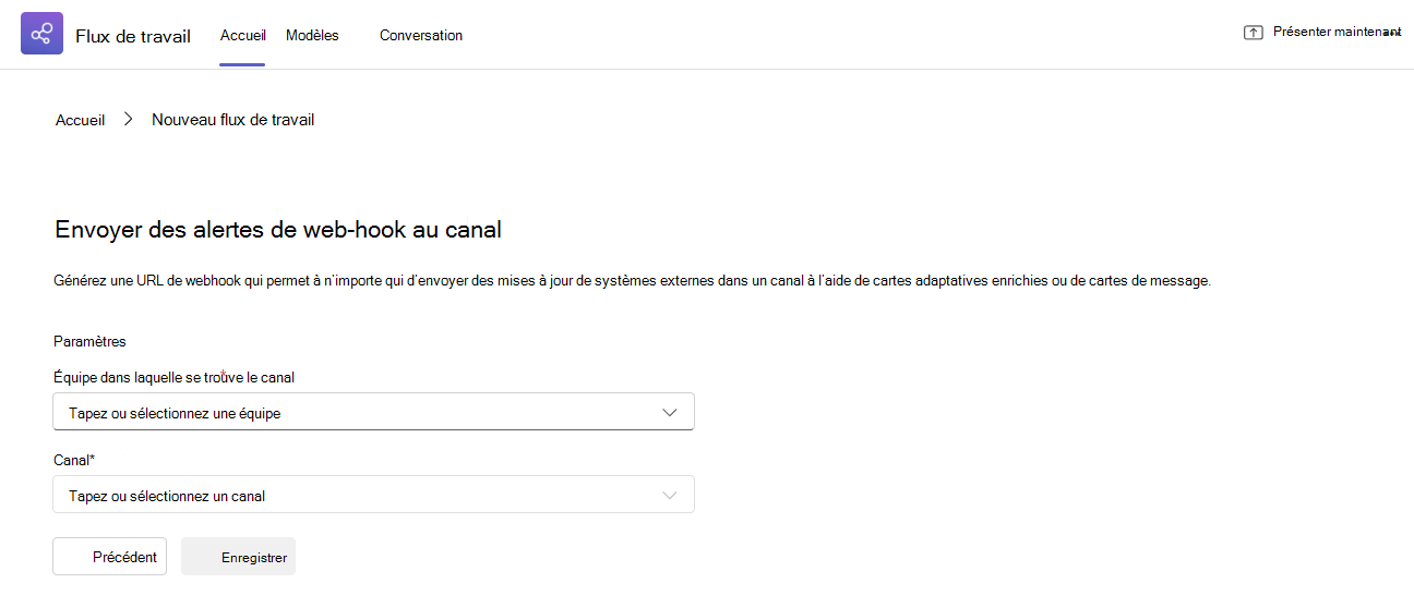 Modèle de webhook pour l’envoi à un canal