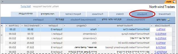 תבנית 'סחורה' בכרטיסיה 'מוצרים'