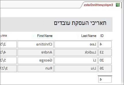 דוח עובדים שסונן לעובדים ששמות משפחתם מתחילים באותיות L.