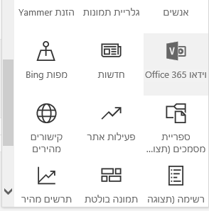 צילום מסך של לחצן תפריט של 'וידאו Office 365' ב- SharePoint.