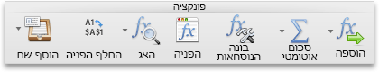 הכרטיסיה 'נוסחאות', הקבוצה 'פונקציה'
