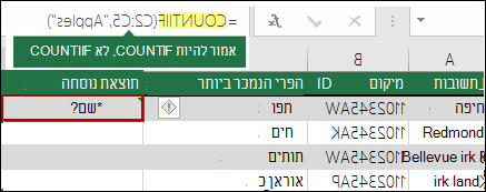 שגיאת‎‎‏ ‏‎‎#NAME?‎‎‎‎‎‎‎‏ שנגרמה כתוצאה משגיאת הקלדה בתחביר
