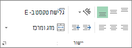הקבוצה 'יישור' בכרטיסיה 'בית'