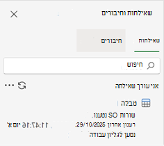 החלונית שאילתות וחיבורים מציגה שאילתה יחידה ואת התוצאות.