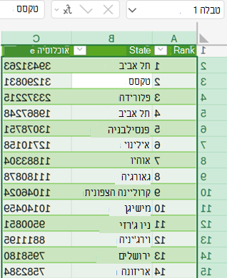 טבלה ברשת Excel נטענה Power Query.