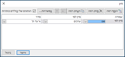 בחר את העמודה הראשונה למיון