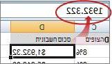 הערך מוצג בשורת הנוסחאות
