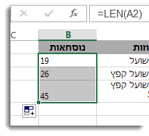 הזן פונקציות LEN מרובות בגליון עבודה