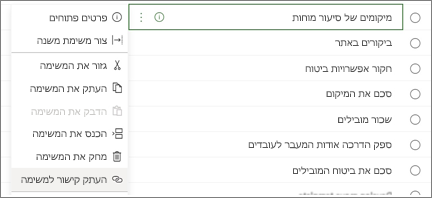 משימות רישום של תיבת דו-שיח. לחצן 'העתק קישור לפעילות' מסומן.