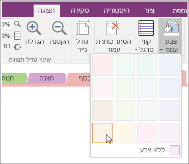 צילום מסך של לחצן 'צבע עמוד' ב- OneNote 2016.