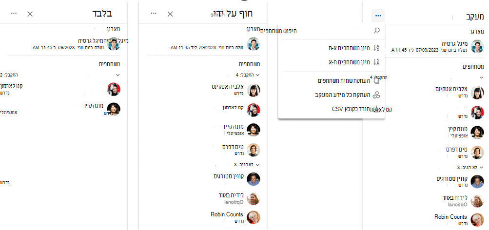 צילום מסך של משתתפי פגישה מסוג העתקה וייצוא
