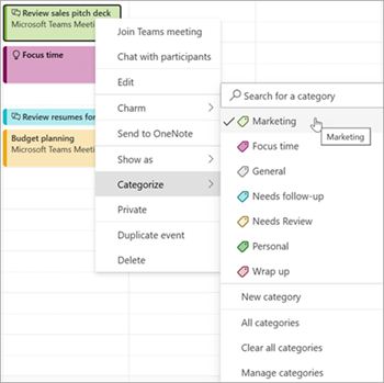 צילום מסך המציג אירוע ואת רשימת בחירת הקטגוריות