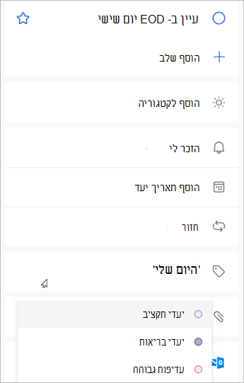כאשר פרטי המשימה מוצגים, בחר בחר קטגוריה כדי להקצות קטגוריה שכבר יצרת ב- Outlook.