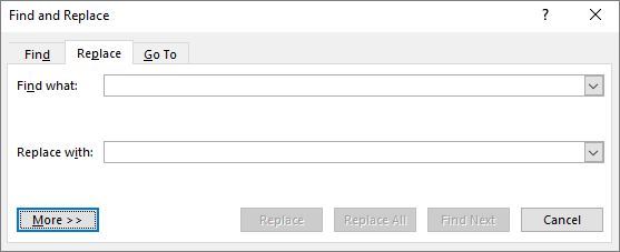 ב- Outlook, בתיבת הדו-שיח 'חיפוש והחלפה', בחר את לחצן 'עוד' להצגת אפשרויות נוספות.