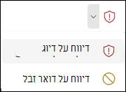 צילום מסך של לחצן 'דוח' כאשר האפשרות 'דיווח על דיוג' נבחרה ברצועת הכלים הפשוטה Outlook באינטרנט.