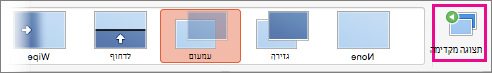 לחצן 'תצוגה מקדימה' בכרטיסיה 'מעברים'