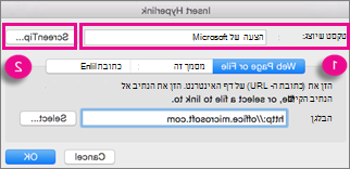 תיבת הדו-שיח 'היפר-קישור' של Office עבור Mac