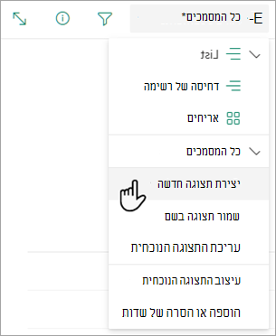 השתמש באפשרות צור תצוגה חדשה כדי לשנות את מראה הרשימה.