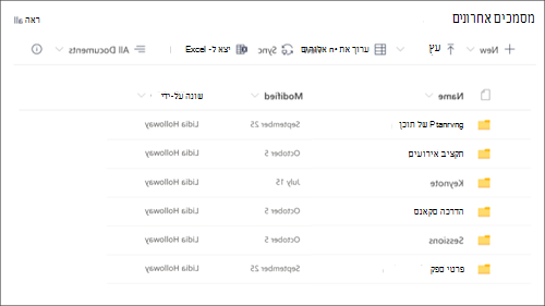 צילום מסך של ה- Web Part של ספריית המסמכים