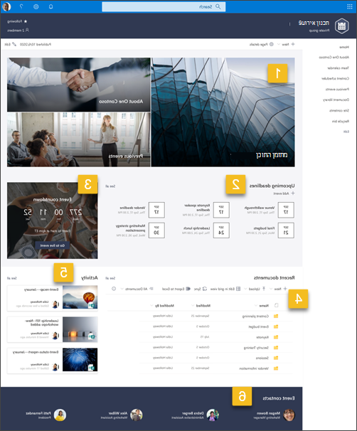 צילום מסך של תבנית אתר SharePoint לתכנון אירועים עם מספרים