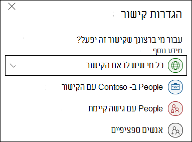 אפשרות הקישור 'כל אחד' ב- OneDrive ב'הגדרות קישור'.