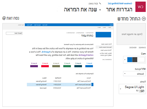 עריכת המראה של הצבעים, הגופנים והפריסה