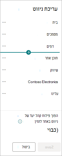תיבת הדו-שיח של הניווט ב- SharePoint עבור אתרי רכזת.