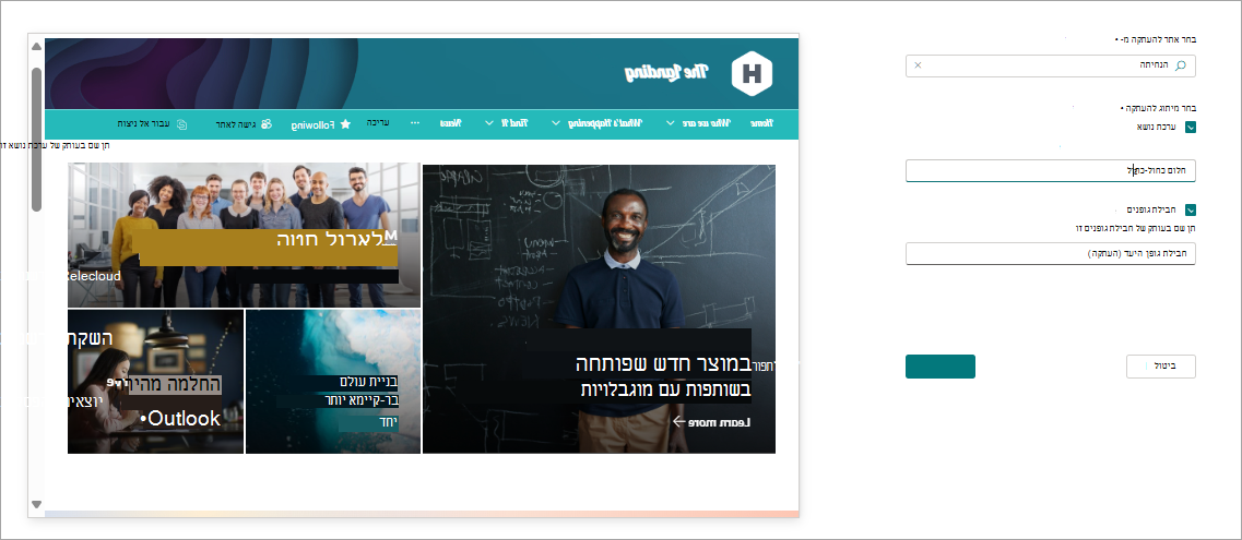 צילום מסך של העתקת מיתוג אתר לבחירת מיתוג
