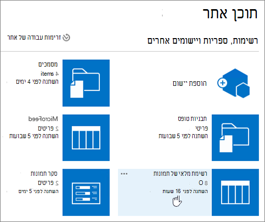 דף תוכן אתר עם רשימה שנבחרה