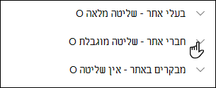 רשימה של רמות הרשאת אתר.