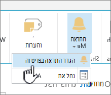 SharePoint 2016 הגדר התראה בפריט עם פריט שנבחר
