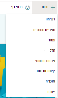 הוספת פריט חדש לאתר SharePoint