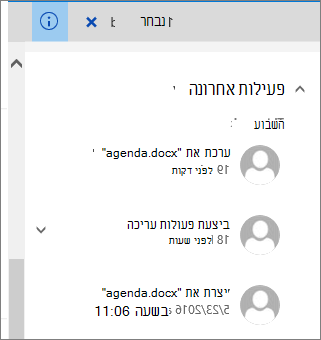 רשימת פעילות אחרונה