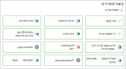 פריסת לחצן של קישורים מהירים