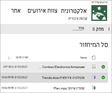 בחר פריט אחד או יותר לשחזור