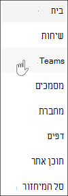 הקישור Microsoft Teams בניווט של אתר הצוות של SharePoint