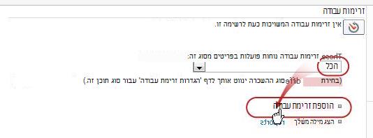 הוספת דף זרימת עבודה עם האפשרויות 'כל סוגי התוכן' ו'הוספת זרימת עבודה' מוצגות