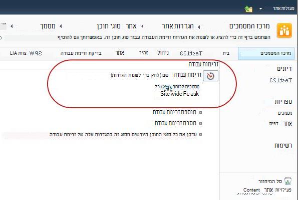 קישור לשינוי הגדרות זרימת עבודה
