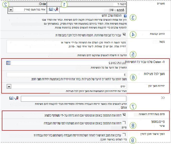 הוספת ערכי ברירת מחדל של זרימת עבודה עם הסבר על השדות