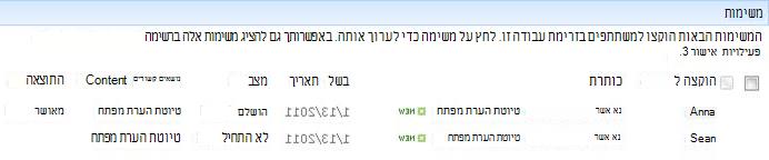 אזור 'משימות' בדף 'מצב זרימת עבודה'